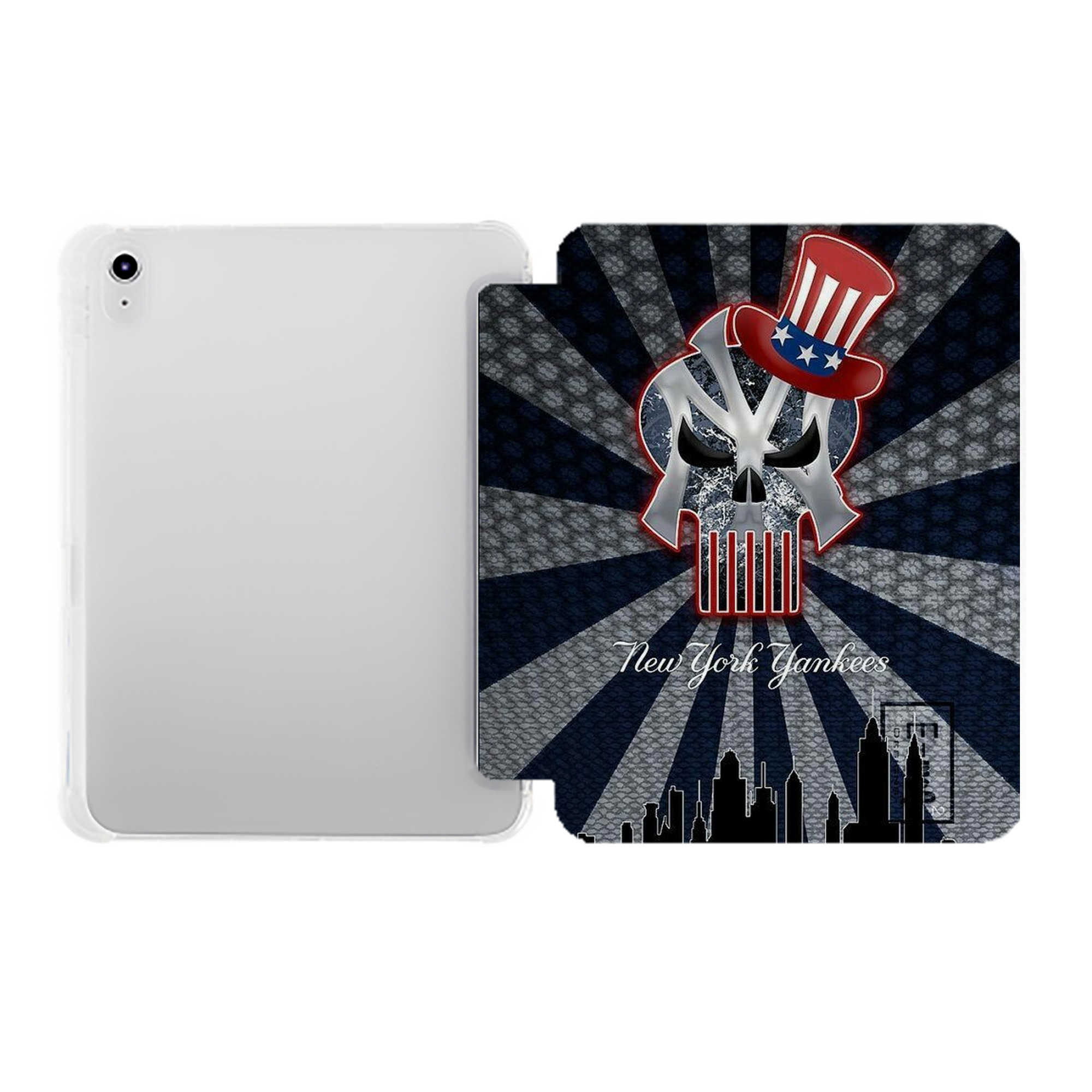 New York Yankees 340 Premium Tri-Fold PU Leather & Silicone IPad Case With Pencil Slot – Fits 9.5,10.5,10.9 – Adjustable Stand, Slim, Protective
